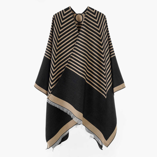 Damen Chevron‑Jacquard Capeponcho mit weitem Fall und Fransen Shop Nory