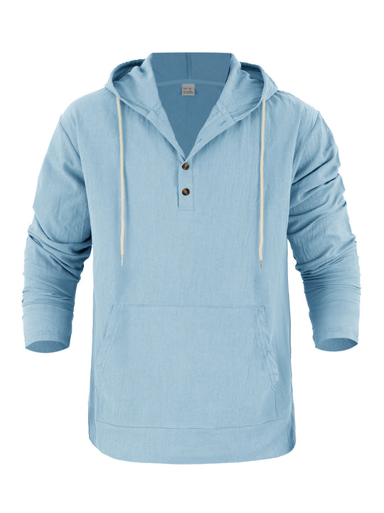 Herren Leichter Kapuzen-Henley aus Baumwoll-Leinen mit Kängurutasche Shop Nory