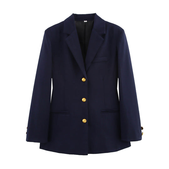 Damen karierten Blazer mit goldenen Knöpfen und praktischen Taschen Shopnory