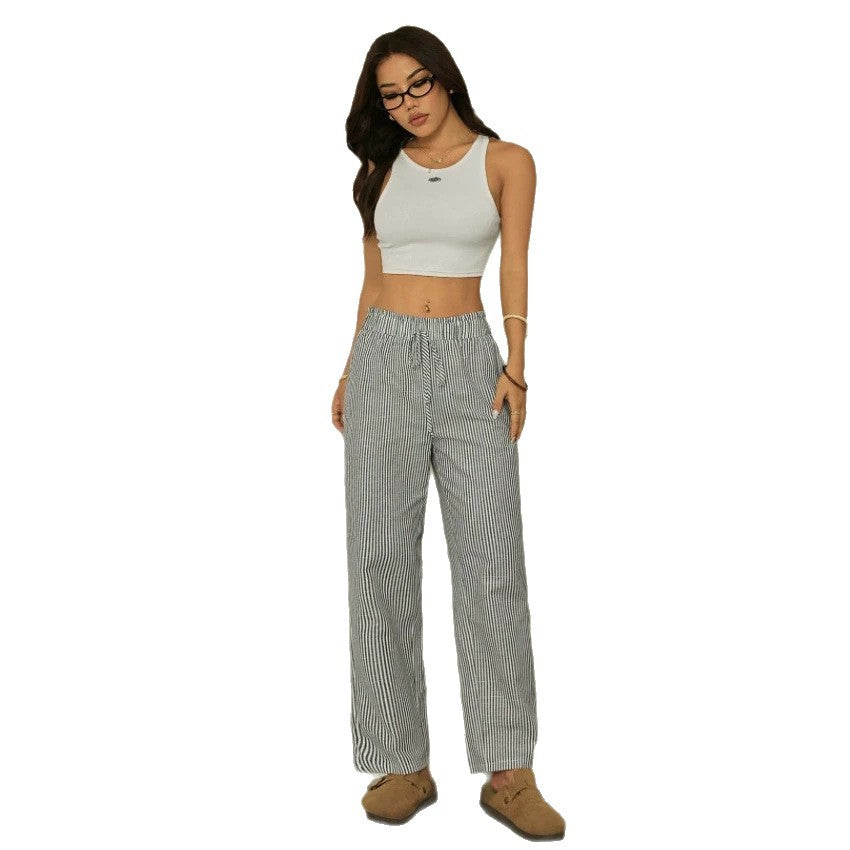 Damen Leinenoptik-Relaxhose mit High-Waist, Kordelzug und Nadelstreifen Shop Nory