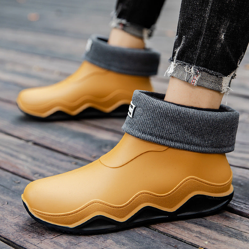 Damen Wasserdichte Slip-On Ankle‑Gummistiefelette mit umgeschlagenem Strickkragen Shop Nory