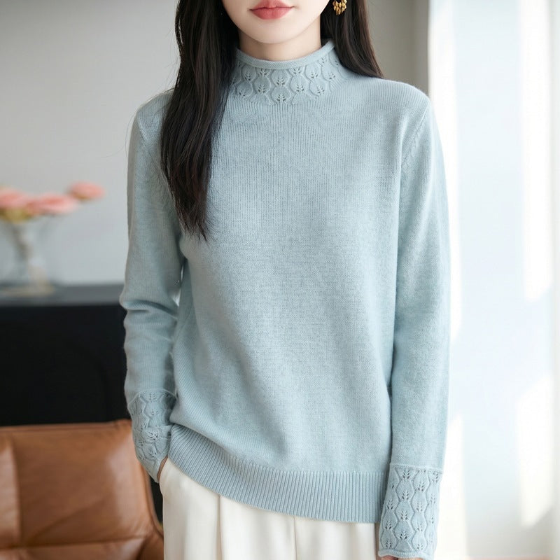Damen Mockneck-Feinstrickpullover mit Ajour-Detail an Kragen und Bündchen Shop Nory