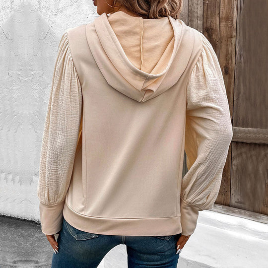 Damen Kapuzenpullover mit Ballonärmeln und Musselin-Einsatz Shop Nory