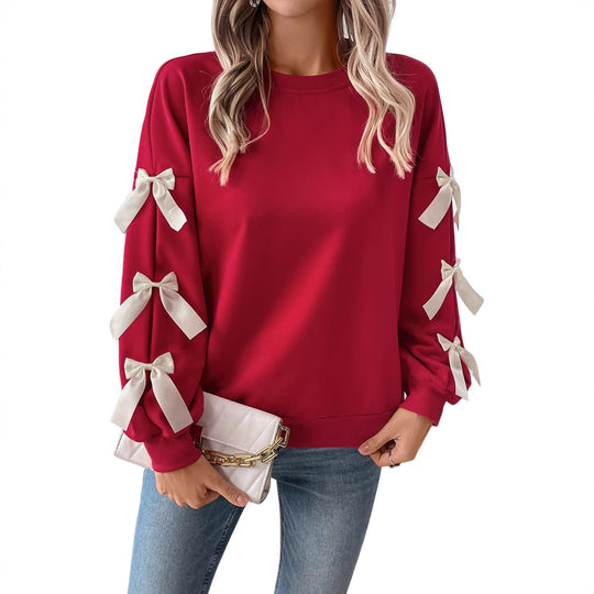 Damen Sweatshirt mit dekorischen Schleifen an den Ärmeln Shop Nory