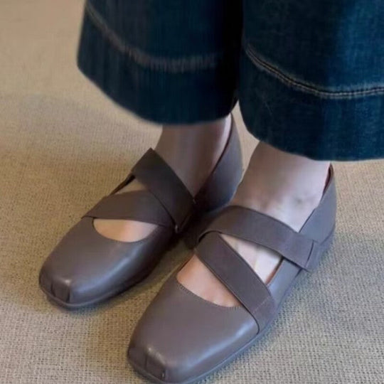 Damen Ballerinas mit elastischen Riemen und weichem Innenfutter