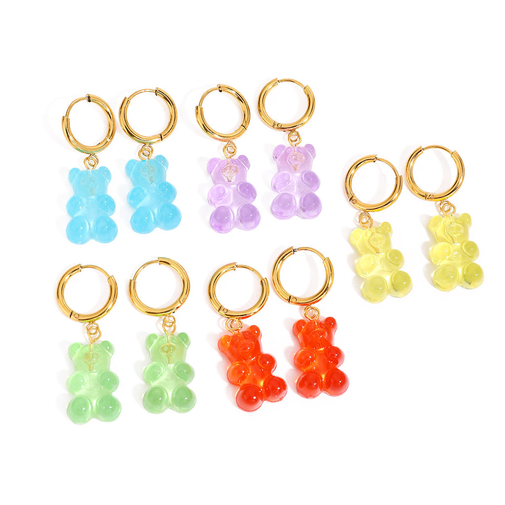 Damen Ohrhänger mit buntem Gummibärchen-Anhänger und hypoallergenem Edelstahl Shop Nory