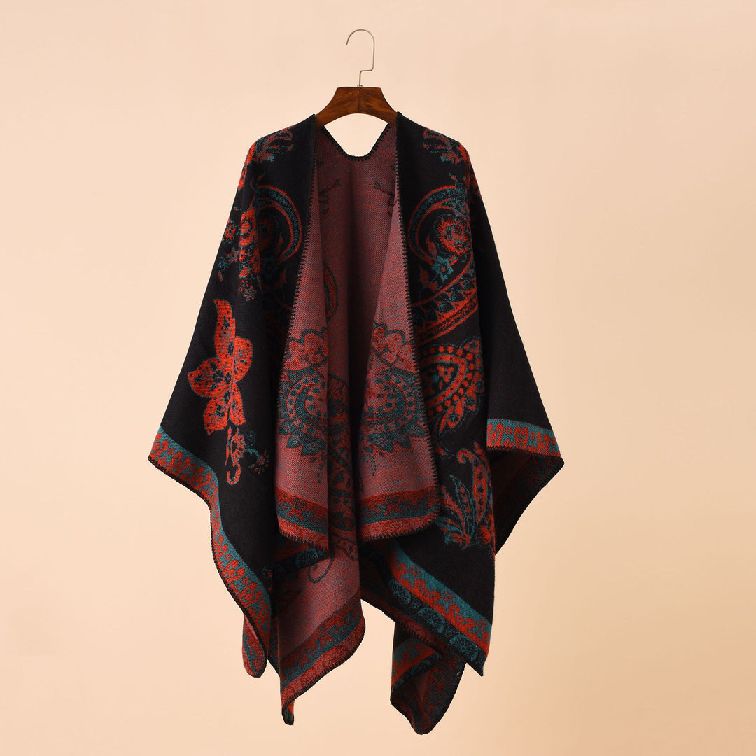 Damen Eleganter Jacquard-Poncho mit Paisley-Muster und offener Vorderseite Shop Nory