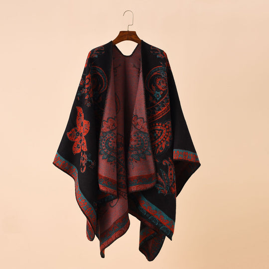 Damen Eleganter Jacquard-Poncho mit Paisley-Muster und offener Vorderseite Shop Nory