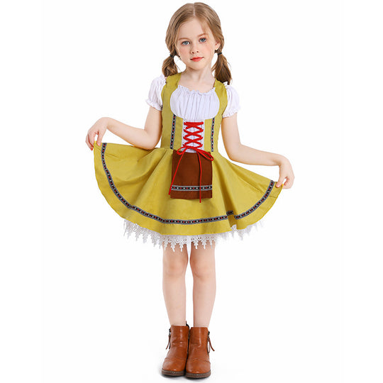 Damen nan traditionelles Kinderdirndl mit Schnürmieder, Spitzenunterrock und dekorativer Schürze Shop Nory
