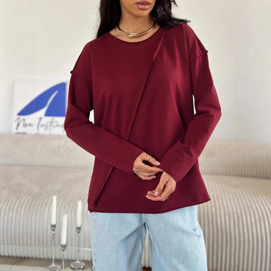Damen Oversized Longsleeve mit schräger Naht und überschnittenen Schultern Shop Nory