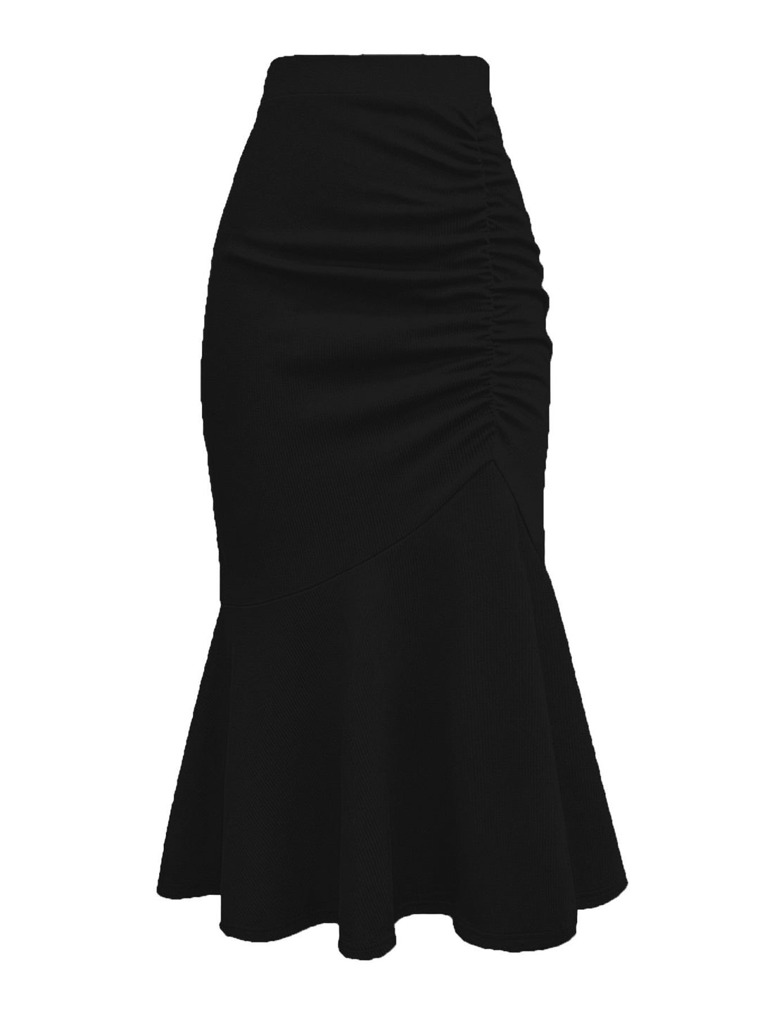 Damen Taillierter Midirock mit seitlicher Raffung und ausgestelltem Volant-Saum Shop Nory