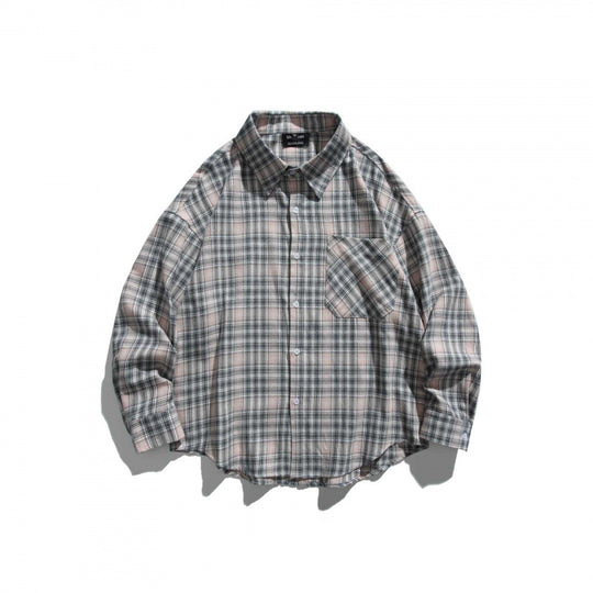 Unisex Oversize Karo‑Hemdjacke im Boxy‑Cut mit Brusttasche und abgerundetem Saum Shop Nory