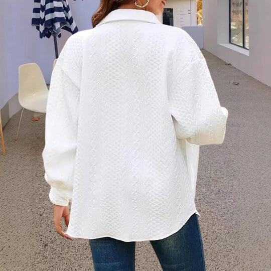 Damen Oversize Strick‑Hemdjacke mit Zopfmuster und Knopfleiste Shop Nory