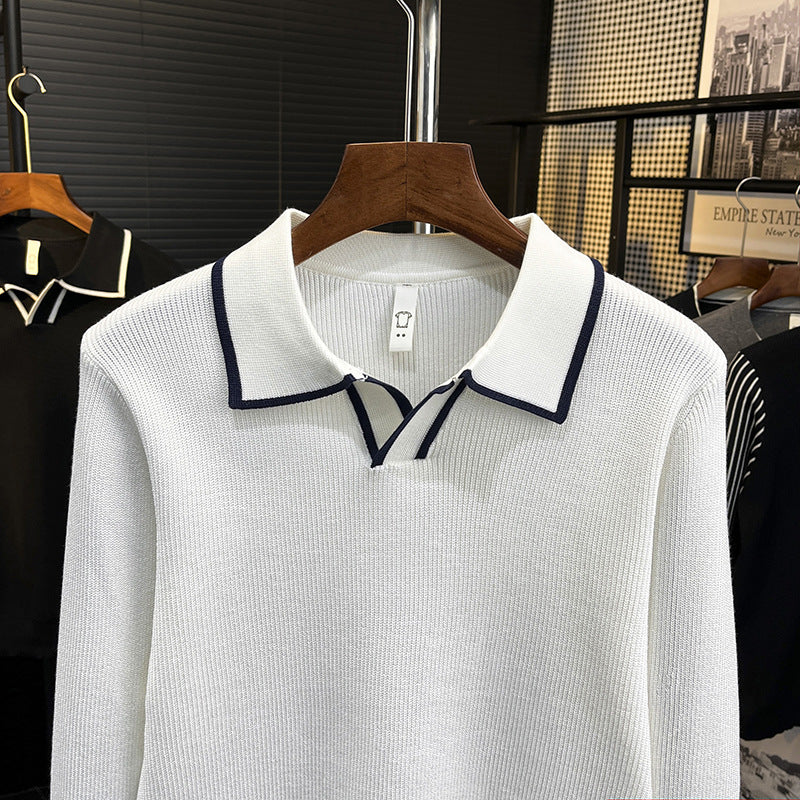 Herren Feinstrick-Polo-Pullover mit Kontrastpaspel und Hemdkragen Shop Nory