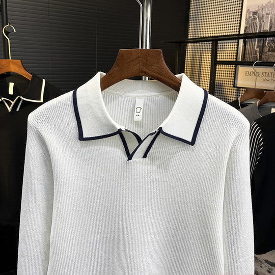 Herren Feinstrick-Polo-Pullover mit Kontrastpaspel und Hemdkragen Shop Nory