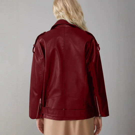 Damen Kunstleder Bikerjacke mit Nieten