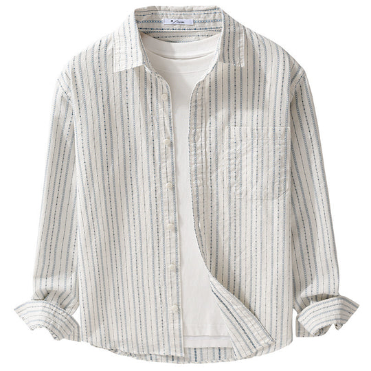 Herren Gestreiftes Overshirt aus Baumwollmix mit Brusttasche und Relaxed-Fit Shop Nory