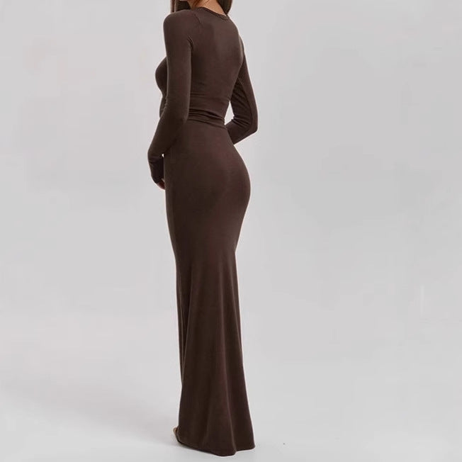 Damen Elegantes Langarm-Maxikleid mit figurformendem Schnitt und hohem Komfort