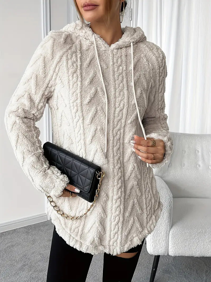 Damen nan kuschelige Kapuzenjacke aus Teddyfleece mit Zopfmuster und gerafftem Saum Shop Nory