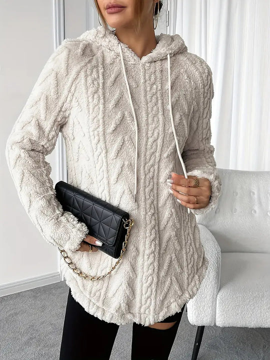 Damen nan kuschelige Kapuzenjacke aus Teddyfleece mit Zopfmuster und gerafftem Saum Shop Nory