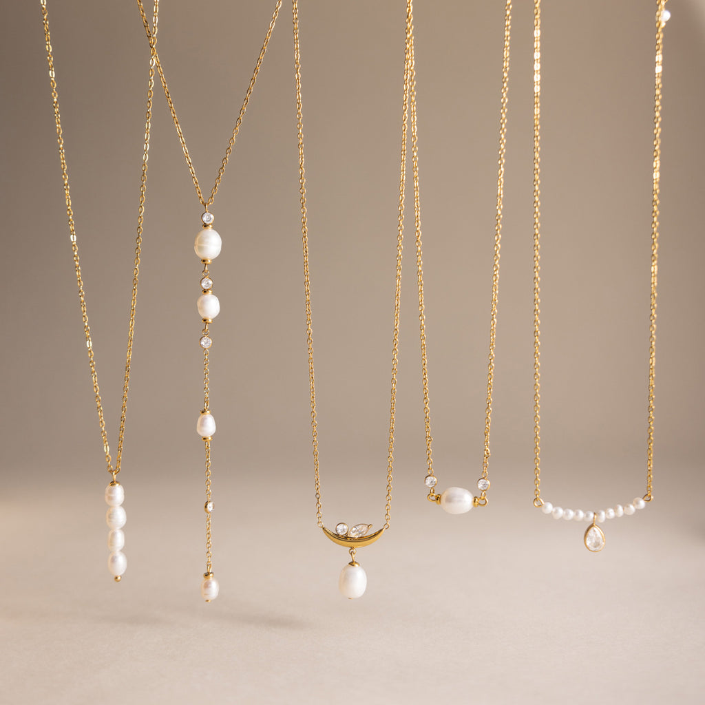 Damen elegante Halskette mit Perle und funkelnden Kristallen Shop Nory