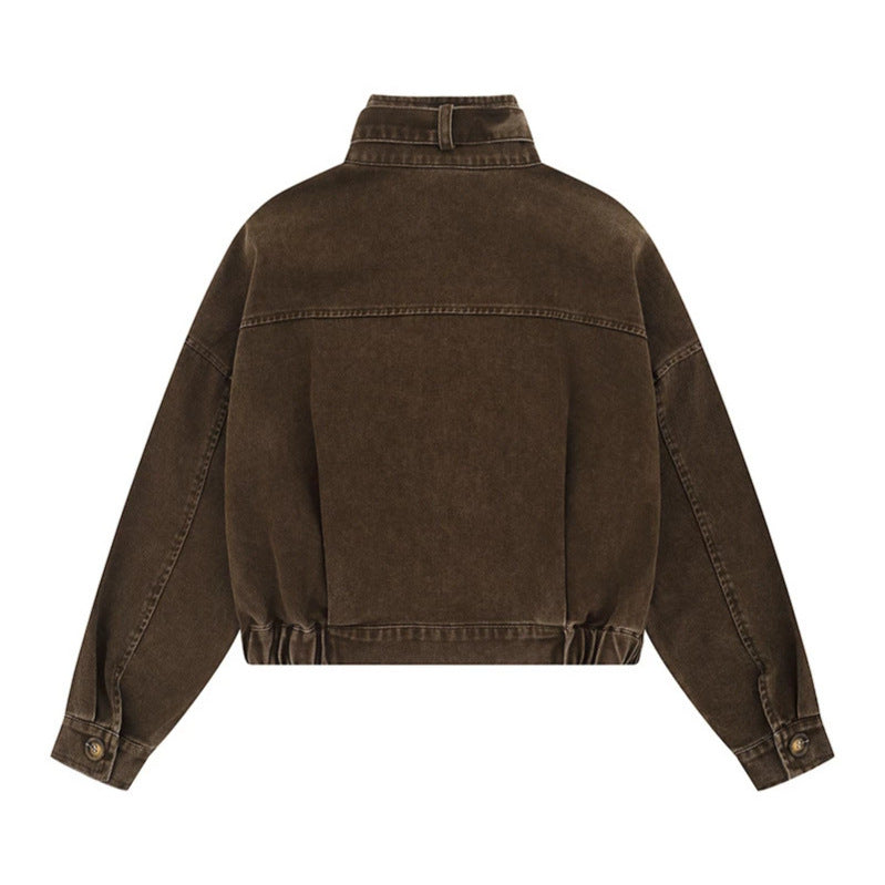 Damen Cropped Utility-Bomberjacke mit Stehkragen, Reißverschlusstaschen und Elastbund Shop Nory