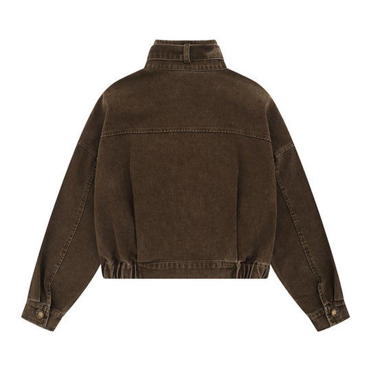 Damen Cropped Utility-Bomberjacke mit Stehkragen, Reißverschlusstaschen und Elastbund Shop Nory