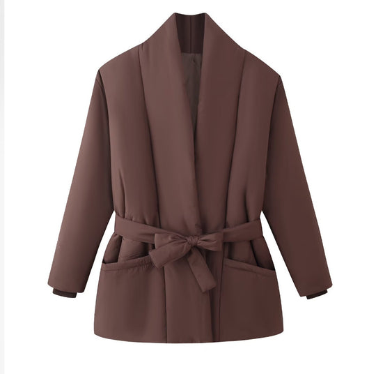 Damen Gesteppte Kurzjacke mit Schalkragen und Taillengürtel Shop Nory