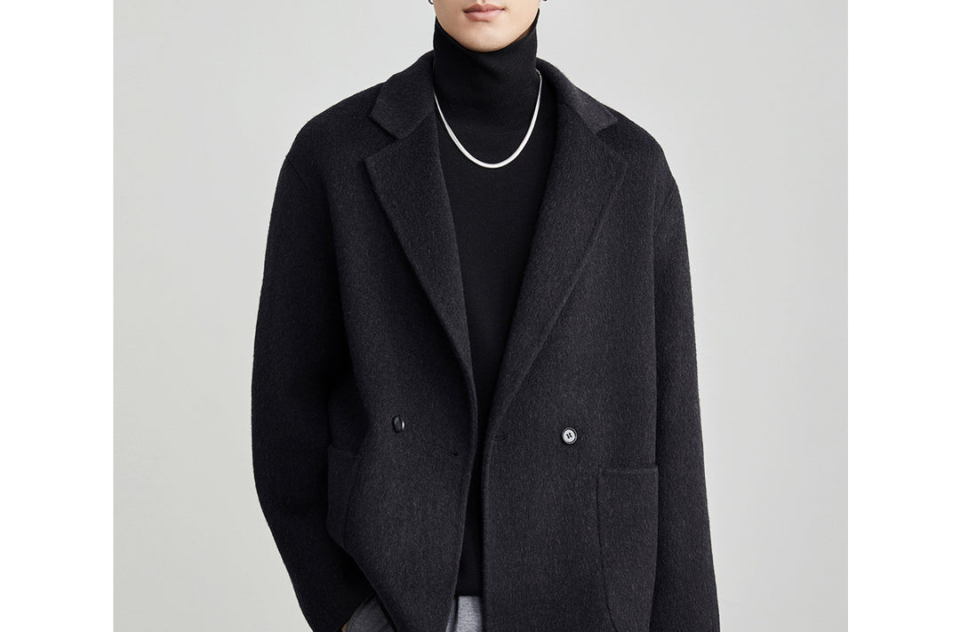Herren Oversize Doppelknopf-Wollmix-Kurzmantel mit aufgesetzten Taschen Shop Nory