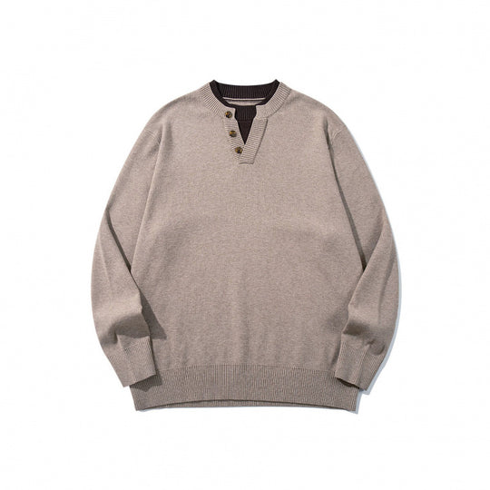 Unisex Strickpullover mit Henley-Knopfleiste, Kontrastkragen und Boxy‑Schnitt Shop Nory