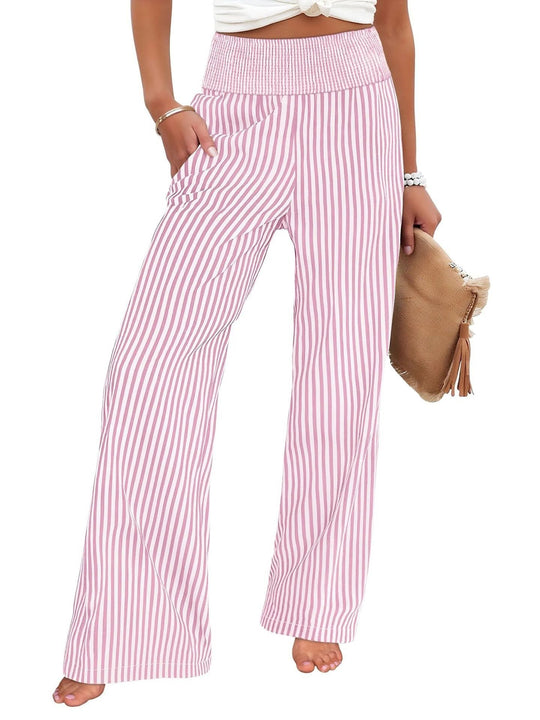 Damen Gestreifte Palazzo-Hose mit hohem, gerafftem Bund und weitem Bein Shop Nory