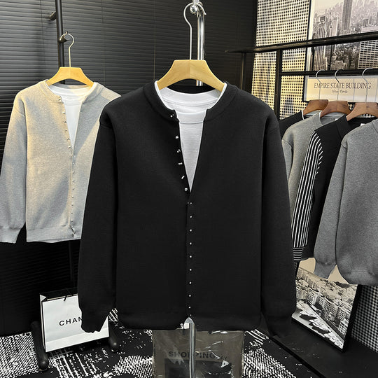 Herren Minimalistische Sweatcardigan mit verdeckter Druckknopfleiste Shop Nory