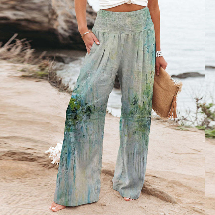 Damen Weite Sommerhose mit floralen Designs und elastischem Bund