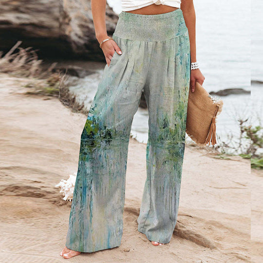 Damen Weite Sommerhose mit floralen Designs und elastischem Bund