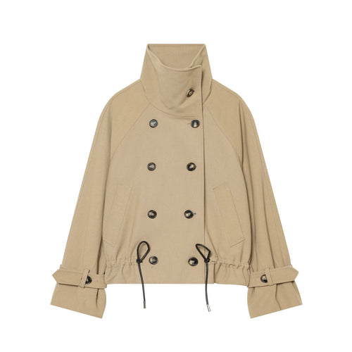 Damen Cropped Trenchjacke mit hohem Funnelkragen, Raglanärmeln und Tunnelzug‑Taillierung Shop Nory
