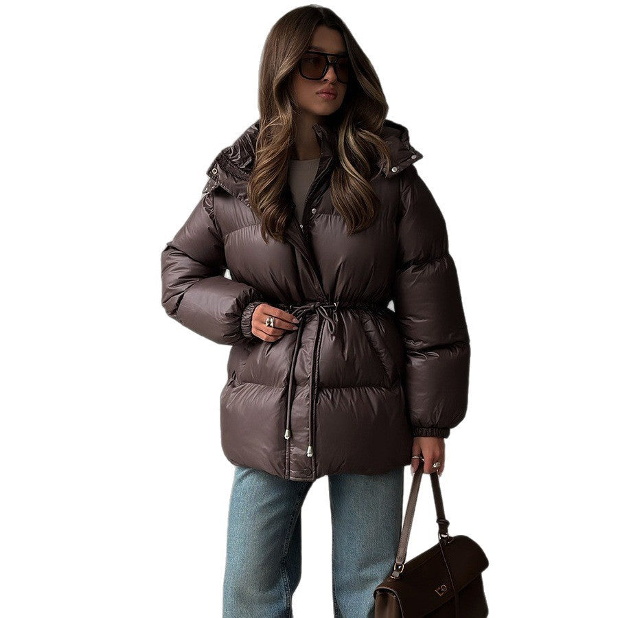 Damen Taillierte Steppjacke in Daunenoptik mit Tunnelzug und Kapuze Shop Nory
