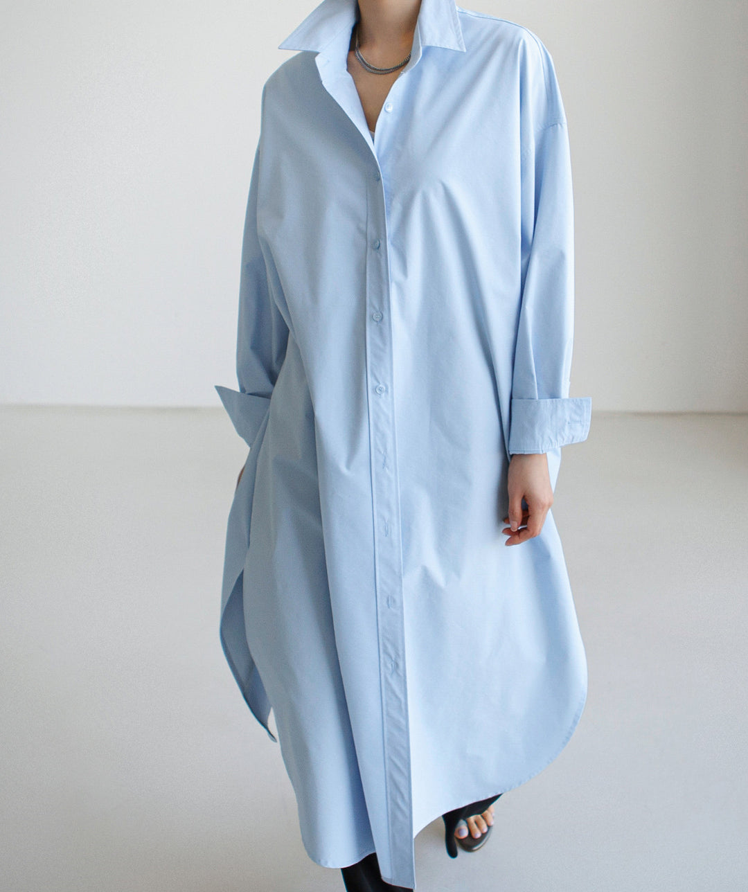 Damen Maxilanges Popeline-Hemdkleid mit kastiger Oversize-Silhouette und abgerundetem Saum Shop Nory