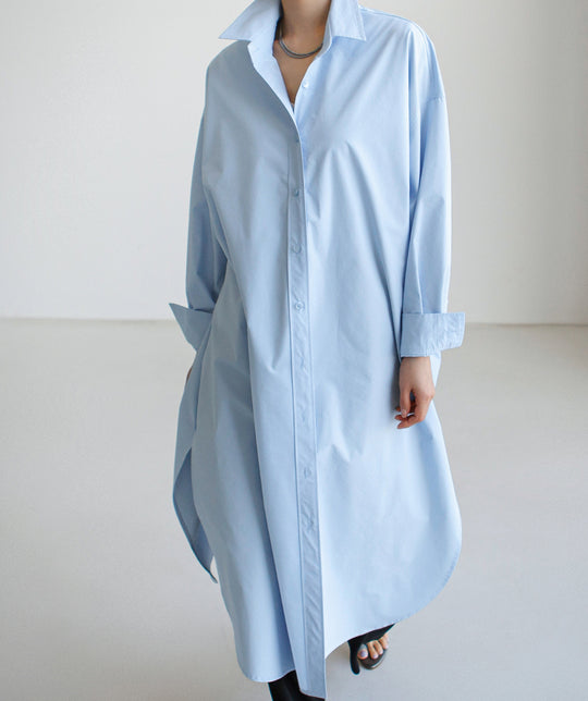 Damen Maxilanges Popeline-Hemdkleid mit kastiger Oversize-Silhouette und abgerundetem Saum Shop Nory