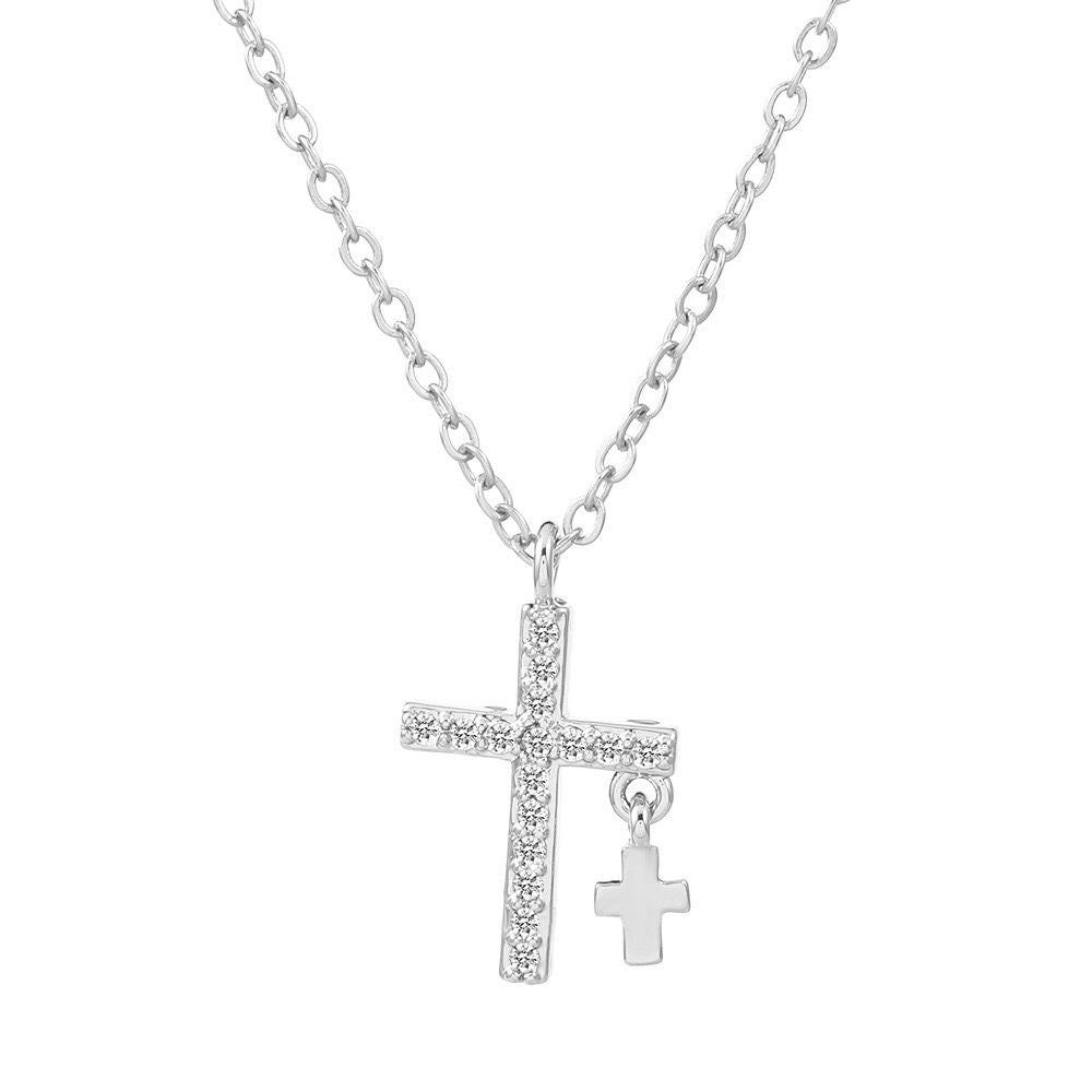 Damen Halskette mit schmalem Kreuzanhänger aus hochwertigem Edelstahl und funkelnden Zirkonia Shop Nory