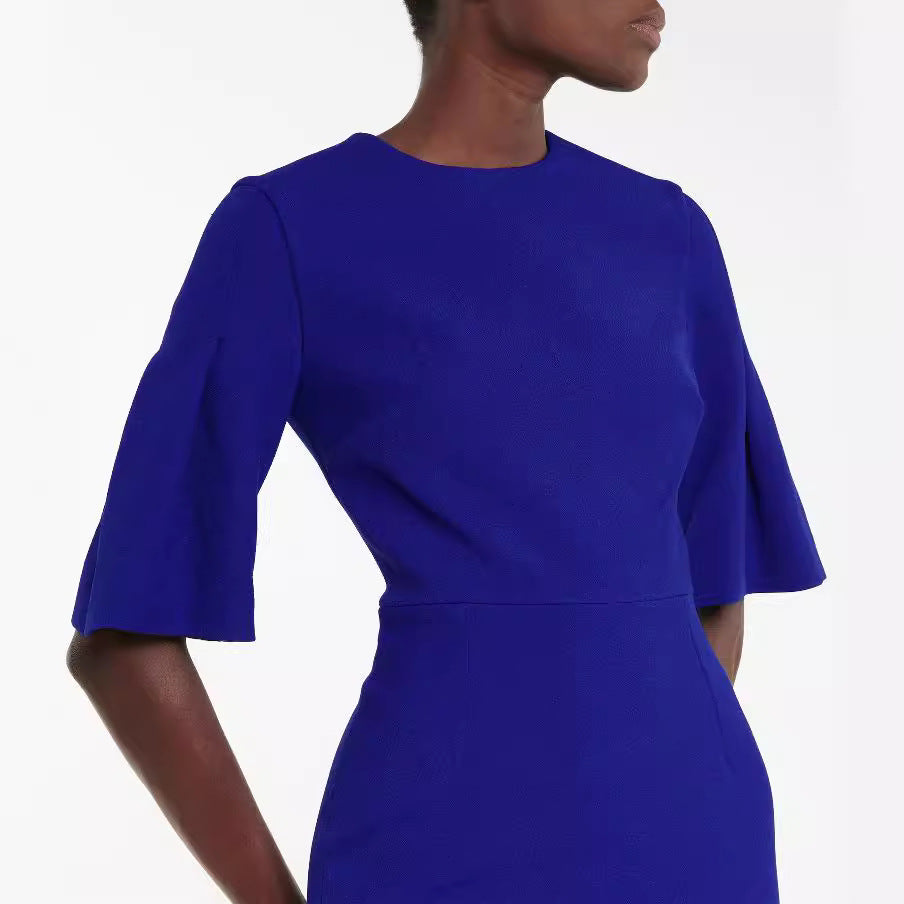 Damen Figurbetontes Midikleid mit Trompetenärmeln und Rundhalsausschnitt Shop Nory