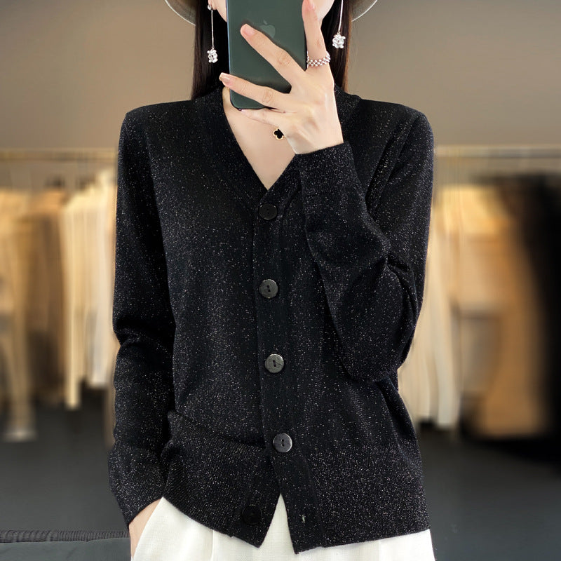 Damen Leichter V‑Ausschnitt-Cardigan mit seitlichem Saumschlitz und geripptem Bund Shop Nory