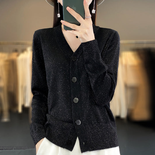 Damen Leichter V‑Ausschnitt-Cardigan mit seitlichem Saumschlitz und geripptem Bund Shop Nory