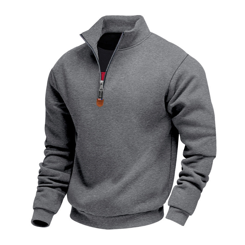 Herren sportlicher Pullover mit halbem Reißverschluss und modischem Stehkragen