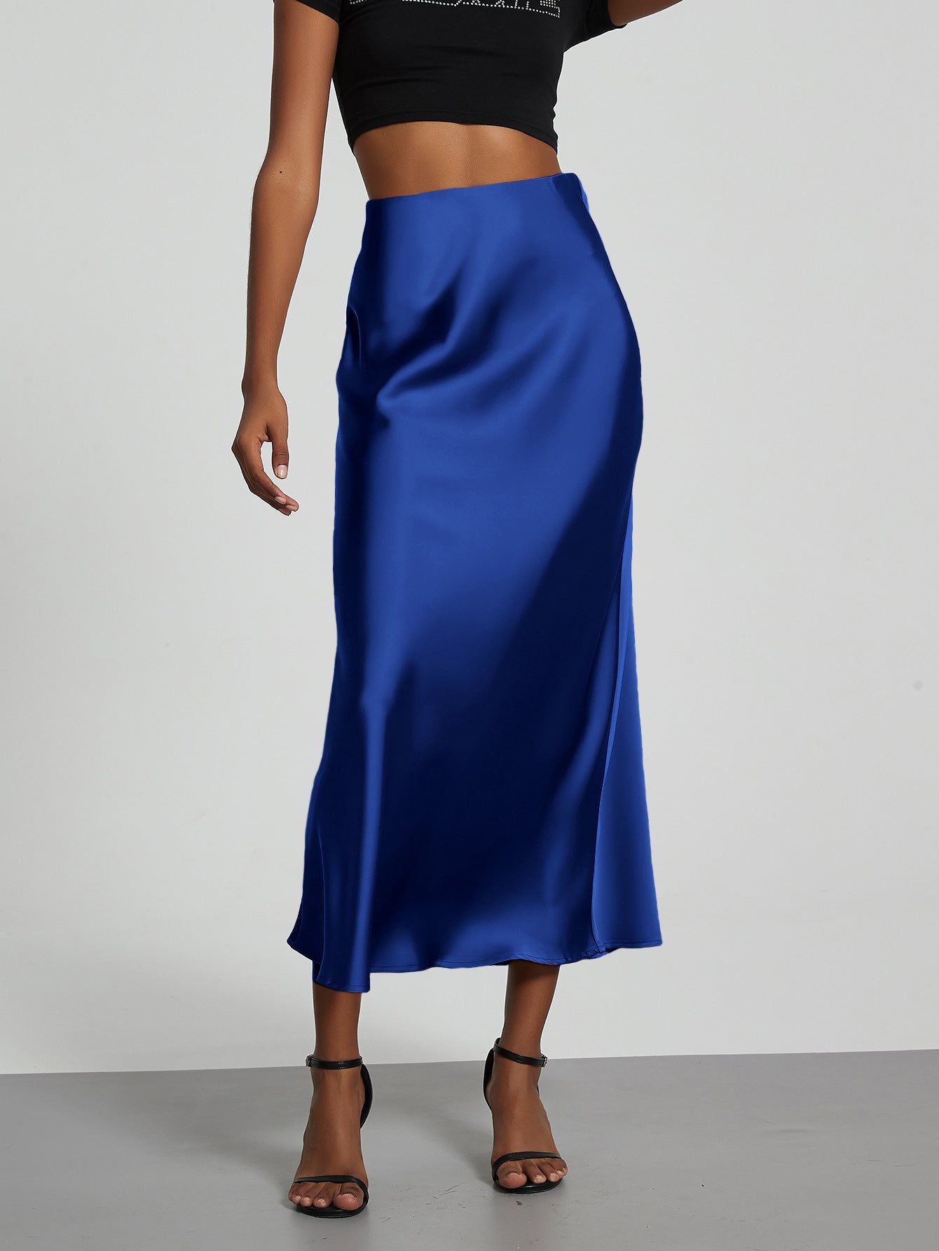 Damen Stilvolle Satin-Stretchrock mit hohem Bund und fließendem Schnitt