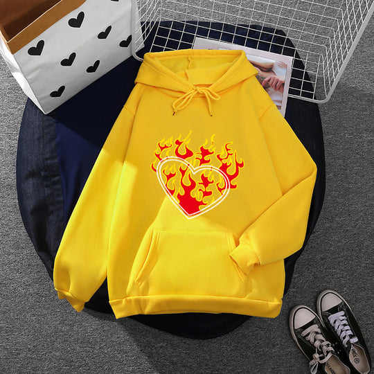 Damen nan leichter Oversize Kapuzenpullover mit Herz‑EKG‑Motiv, langen Kordeln und elastischem Bund Shop Nory