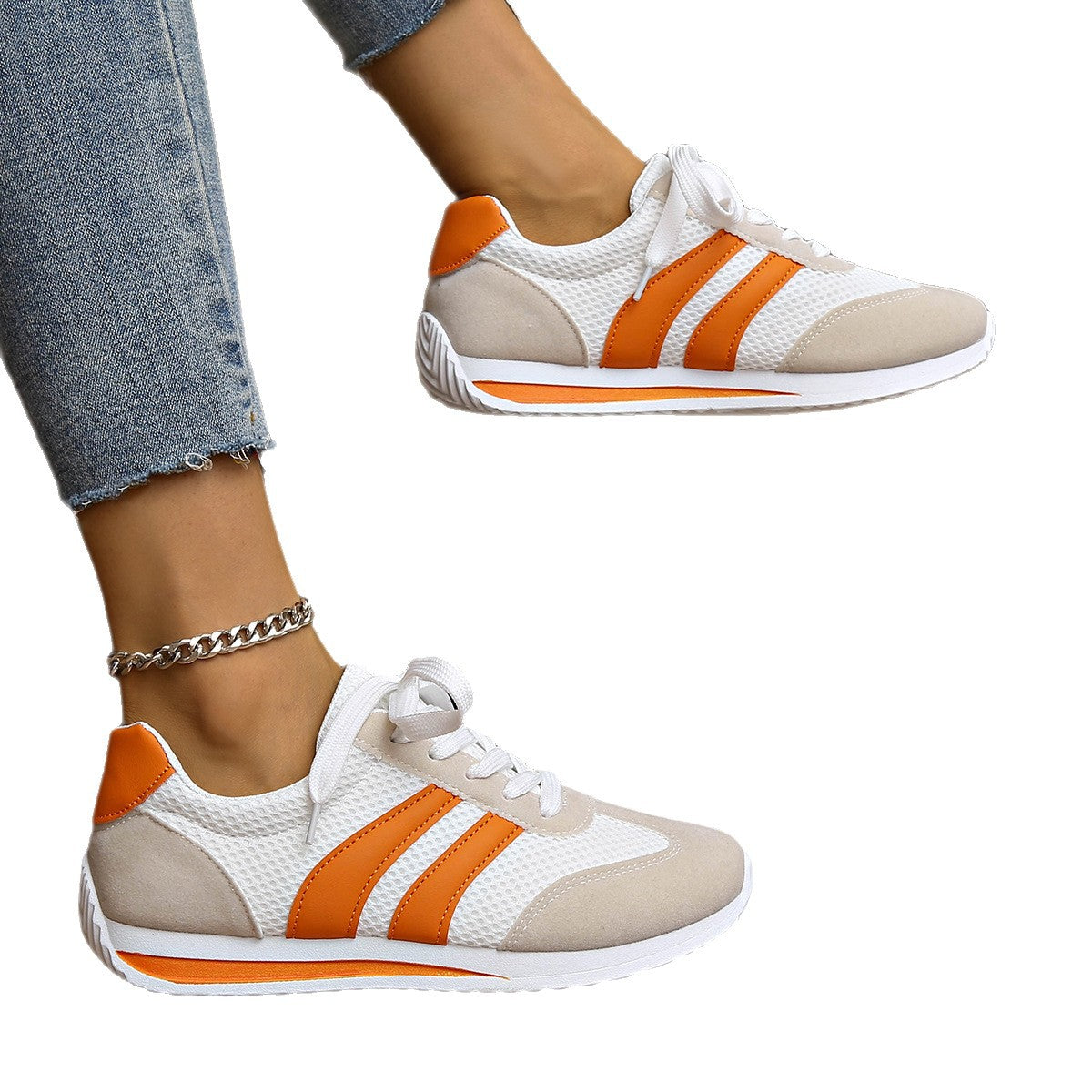 Damen sportliche Sneaker mit atmungsaktiven Mesh-Einsätzen