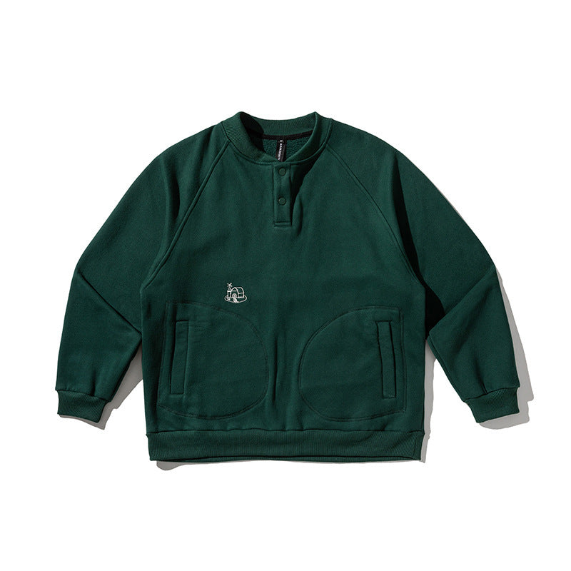 Herren Oversize-Sweatshirt mit Henley-Knopfleiste, Raglanärmeln und runden Fronttaschen Shop Nory