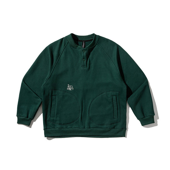 Herren Oversize-Sweatshirt mit Henley-Knopfleiste, Raglanärmeln und runden Fronttaschen Shop Nory