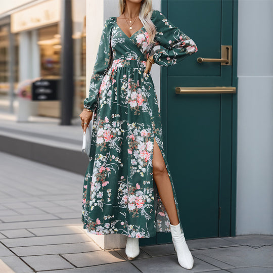 Damen Maxikleid mit Wickeloptik, V-Ausschnitt, Taillenraffung & seitlichem Beinschlitz Shop Nory