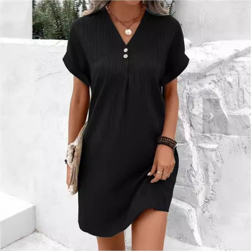 Damen V-Ausschnitt Strandkleid mit feiner Rippstruktur